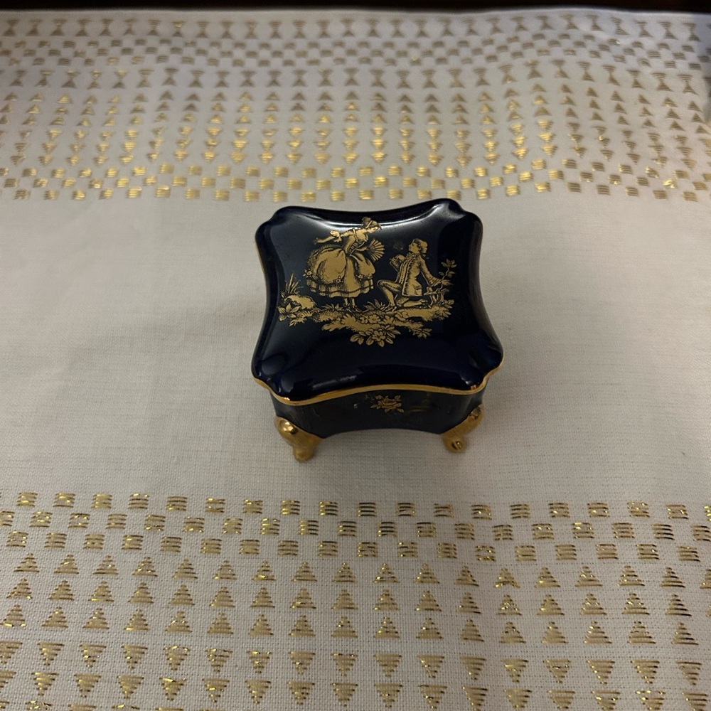 Elegant Blue and Gold Trinket Box
